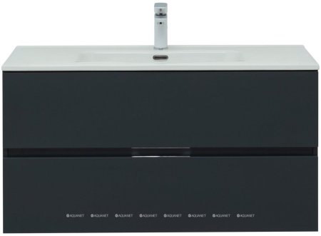 Тумба с раковиной Aquanet Алвита New 100 2 ящика, антрацит 