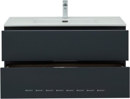 Тумба с раковиной Aquanet Алвита New 100 2 ящика, антрацит 