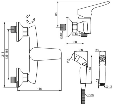 Гигиенический душ со смесителем Damixa Jupiter 778000300 Черный матовый 