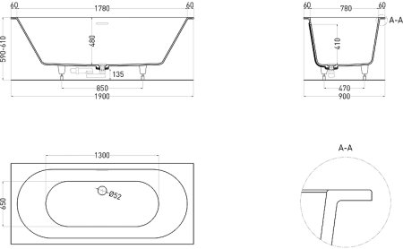 Ванна из искусственного камня Salini Ornella Axis Kit 190х90 103512G Белая глянцевая 