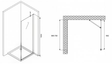 Душевая стенка Abber Zart 70x195 S71 профиль Хром стекло прозрачное 