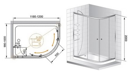 Душевой уголок Cezares ANIMA-W-RH-2-120/100-P-Cr-L 