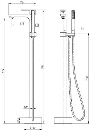 Смеситель для ванны Abber Weiss Insel AF8015W Белый Хром 