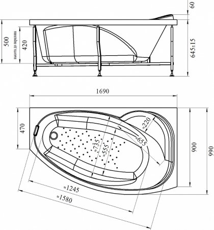 Акриловая ванна Radomir Vannesa София R 170x100 