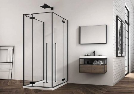 Душевой уголок Abber Eins 90х90 AG06099B профиль Черный стекло прозрачное 