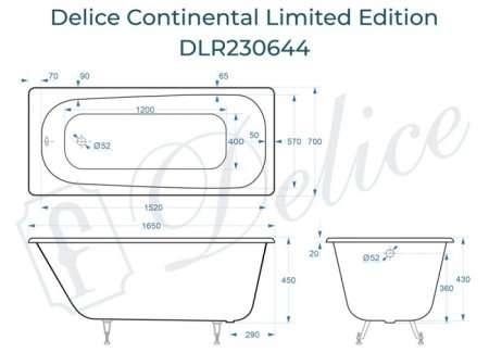 Ванна чугунная Delice Continental Limited Edition 165х70 DLR230644 