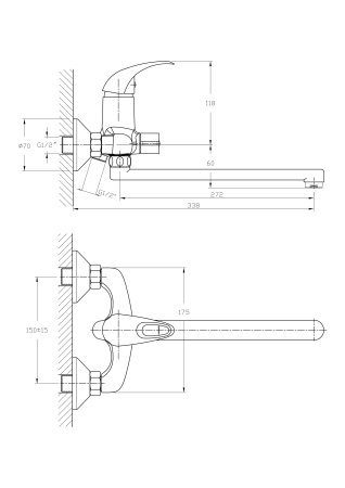 Смеситель однорычажный для ванны длинный излив HAIBA HB2215 хром 