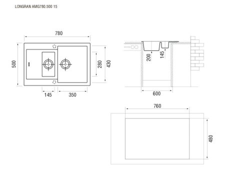Мойка для кухни каменная Longran Amanda AMG 78x50 Оникс 