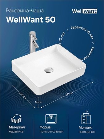 Раковина-чаша WellWant 50 WWRA1322W Белая 