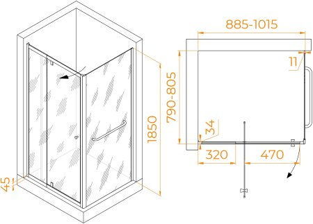 Душевой уголок RGW PA-44-1 (PA-02 + Z-060-1) 900x800 