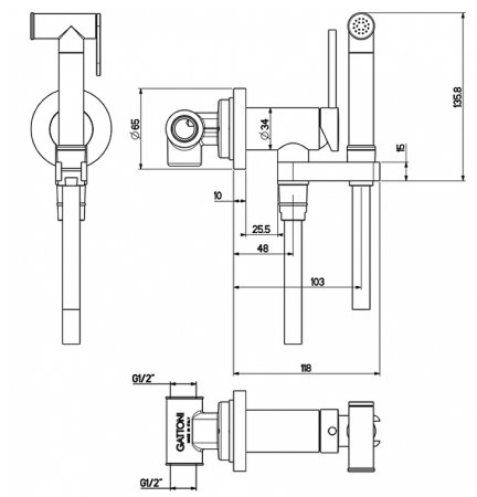 Гигиенический душ со смесителем Gattoni RT010NS Никель шлифованный 