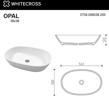 Раковина-чаша Whitecross Opal 56 0709.056038.200 Белая матовая 