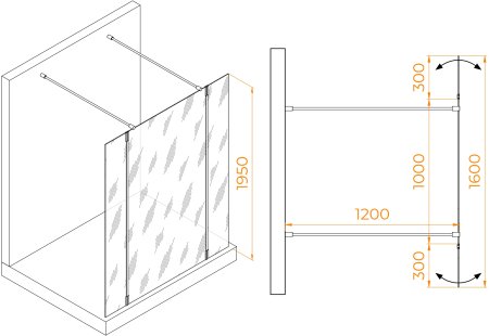 Душевая перегородка RGW WA-052Gb (WA-016Gb+2Z-071Gb) 1000 