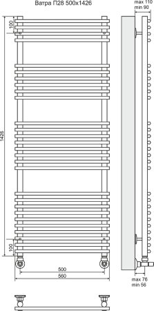 Водяной полотенцесушитель Terminus Ватра П28 500x1426 4620768886614 Хром 