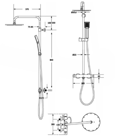 Душевая система Omnires Y 1244N с термостатом, черная 
