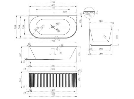 Акриловая ванна ABBER AB9416-1.7 белая 