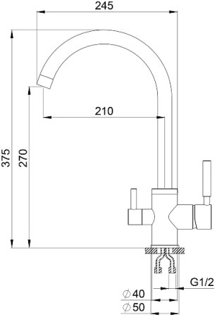 Смеситель Granula GR-2168 для кухонной мойки, алюминиум 