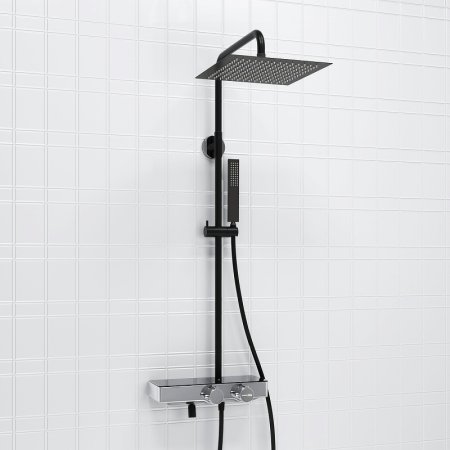 Душевая система WasserKRAFT Abens A114.162.218.CB Thermo с термостатом Черная матовая Хром 