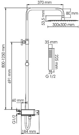 Душевая система WasserKRAFT Abens A114.162.218.CB Thermo с термостатом Черная матовая Хром 