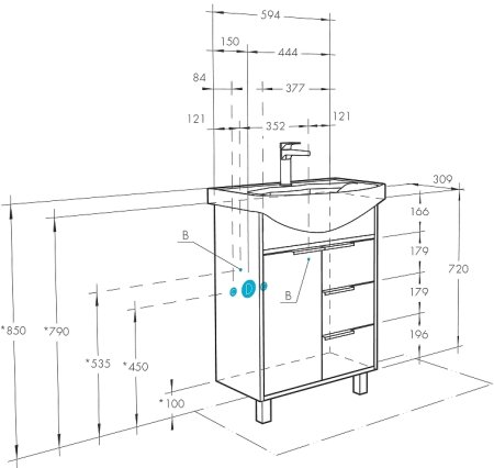 Тумба под раковину Aquaton Рико 60 1A213301RIB90 Белый Ясень фабрик 