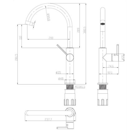 Смеситель Omnires Tula TL6050BL для кухни черный 