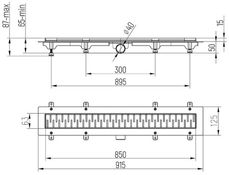 Душевой лоток Paini Medium 850 CH850MC с решеткой Черный матовый 
