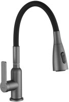 Смеситель для кухни с гибким изливом Shevanik S843T-3, оружейная сталь/черный