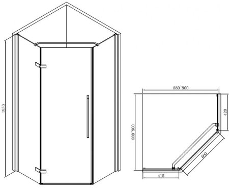 Душевой уголок Abber 90х90 AG05090B фурнитура Черная стекло прозрачное 