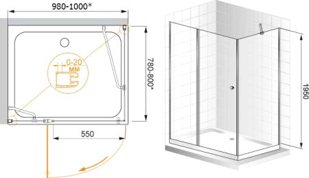 Душевой уголок Cezares Elena AH1 100/80 C Cr 