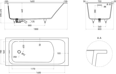 Ванна из искусственного камня Salini Orlanda Kit 180х80 102112G Белая глянцевая 