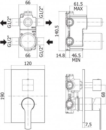 Смеситель Cezares Ovest DEV3-BIO для душа, с внутренней частью, белый 