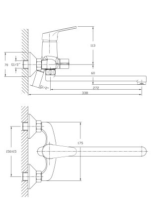 Смеситель однорычажный для ванны длинный излив HAIBA HB2216 хром 