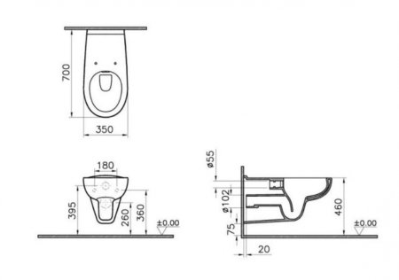 Унитаз подвесной VitrA Conforma 5810B003-6234 безободковый, для людей с ограниченными возможностями 