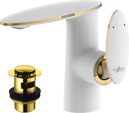 Смеситель для раковины Rossinka RS30-11W Белый Золото 