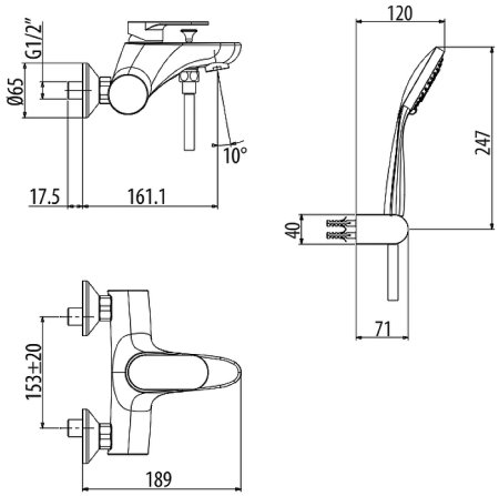Смеситель для ванны Gattoni H2Omix7000 7000070NO Черный матовый 