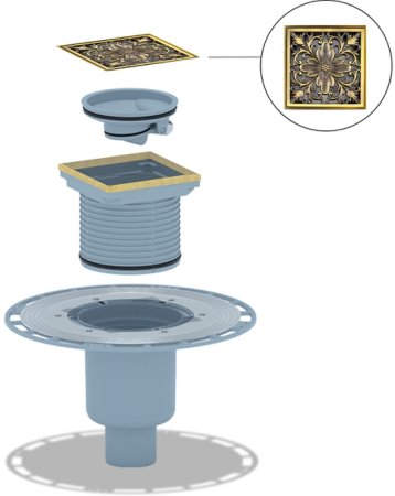 Душевой трап Bronze de Luxe Цветок 21975-5902 с решеткой Бронза 