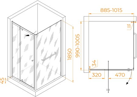 Душевой уголок RGW PA-44-1 (PA-02 + Z-060-1) 900x1000 