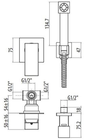 Гигиенический душ со смесителем Gattoni 2511/25NO.SS Черный матовый 