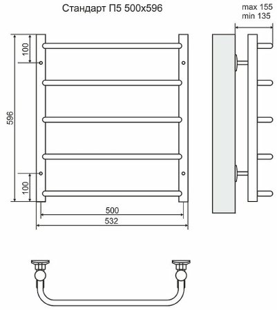 Водяной полотенцесушитель Terminus Стандарт П5 500x596 4670030725295 Хром 