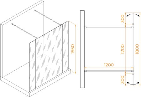 Душевая перегородка RGW WA-052Gb (WA-016Gb+2Z-071Gb) 1200 