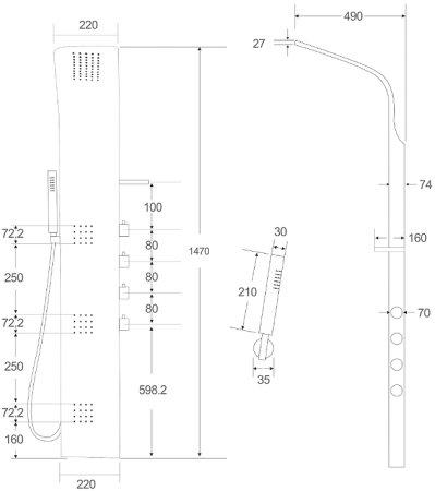 Душевая панель Cerutti SPA Bella B CT9254 с гидромассажем Черная матовая 