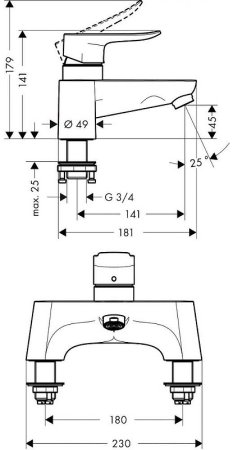 Смеситель на борт ванны Hansgrohe Metris 31423000 Хром 