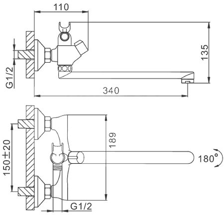 Смеситель для ванны Frap H731 F22731-B универсальный Хром 