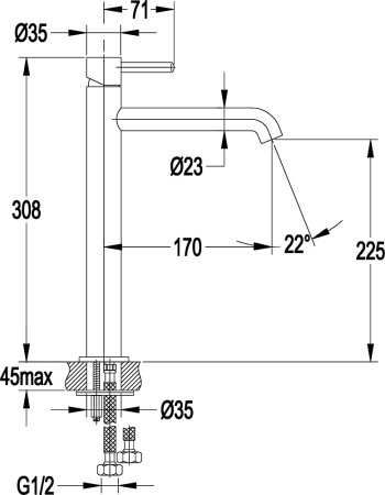 Смеситель Omnires Y 1212 для раковины, хром 