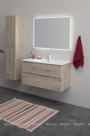 Тумба с раковиной Aquanet Алвита New 100 2 ящика, дуб веллингтон белый 