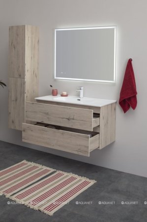 Тумба с раковиной Aquanet Алвита New 100 2 ящика, дуб веллингтон белый 