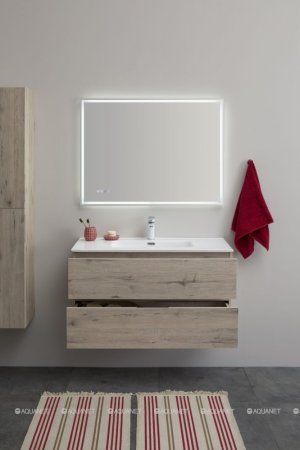 Тумба с раковиной Aquanet Алвита New 100 2 ящика, дуб веллингтон белый 