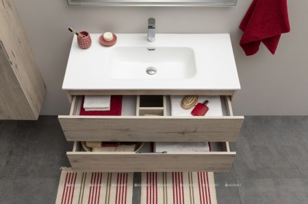 Тумба с раковиной Aquanet Алвита New 100 2 ящика, дуб веллингтон белый 