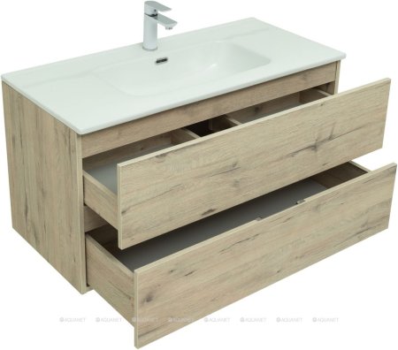 Тумба с раковиной Aquanet Алвита New 100 2 ящика, дуб веллингтон белый 