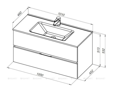 Тумба с раковиной Aquanet Алвита New 100 2 ящика, дуб веллингтон белый 